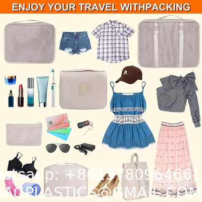 Travel Luggage Packing Organizers With Laundry Bag, Compression Storage Shoe Bag, Makeup Bag, Clothing Underwear Bag