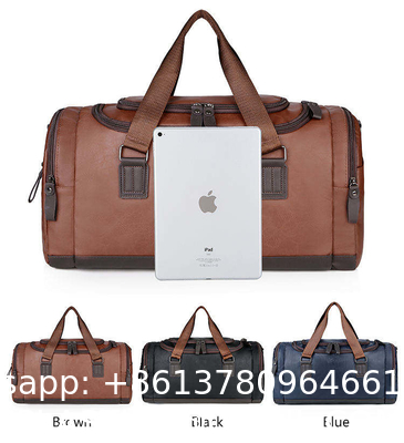 Custom Print Vintage Waterproof PU Leather Outdoor Handbag Shoulder Weekend Gym Luggage Travel Duffel Bag for Men