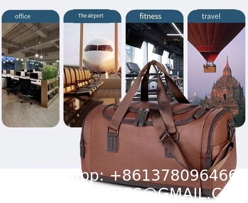 Custom Print Vintage Waterproof PU Leather Outdoor Handbag Shoulder Weekend Gym Luggage Travel Duffel Bag for Men