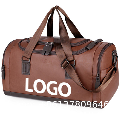 Custom Print Vintage Waterproof PU Leather Outdoor Handbag Shoulder Weekend Gym Luggage Travel Duffel Bag for Men