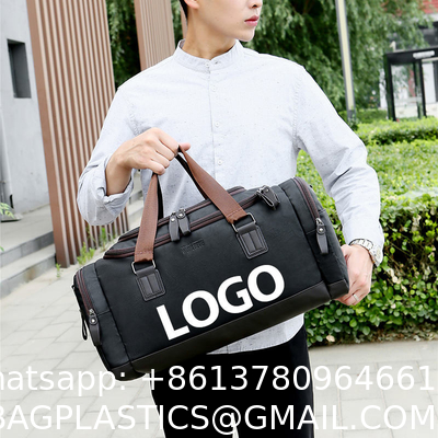 Custom Print Vintage Waterproof PU Leather Outdoor Handbag Shoulder Weekend Gym Luggage Travel Duffel Bag for Men