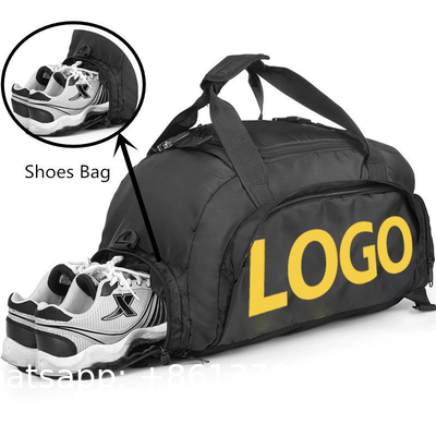 Custom Logo Unisex Portable Waterproof Sports Gym Fitness Duffle Backpack Weekend Travel Duffel Bag With Shoe Storage