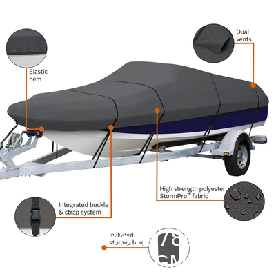 Boat Cover 800D Marine Grade Polyester Canvas Trailerable Full Size Boat Cover for V-Hull Runabouts Outboards