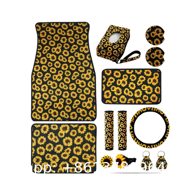 Car Accessories, Sunflower Neoprene Car Accessories Seat Cover And Foot Mat Set