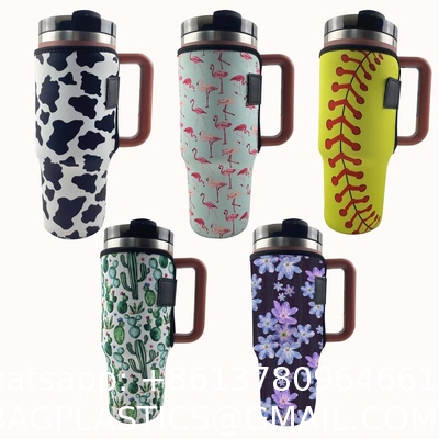 Custom Sublimation Printing 40oz Handle Tumbler Cup Sleeve Neoprene 40oz Stanleys Tumbler Cup Holder Carrier Bag