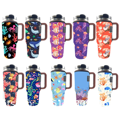 Custom Sublimation Printing 40oz Handle Tumbler Cup Sleeve Neoprene 40oz Stanleys Tumbler Cup Holder Carrier Bag