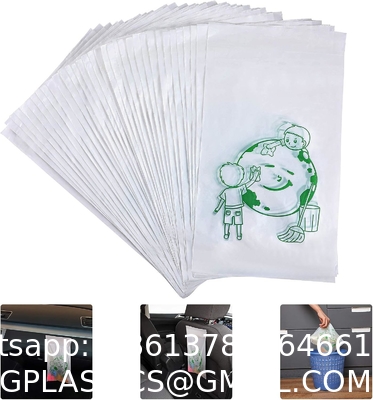 Biodegradable Disposable Car Trash Bags PLA Self Adhesive Portable Leak Proof Vomit Bags White Cartoon Trash Bags