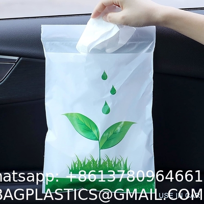 Biodegradable Disposable Car Trash Bags PLA Self Adhesive Portable Leak Proof Vomit Bags White Cartoon Trash Bags