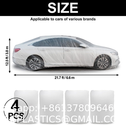 Disposable Car Covers，12.5 x 21.7ft Universal Clear Plastic Car Cover，Disposable Full Exterior Covers Elastic