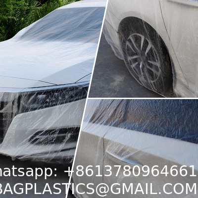 Disposable Car Covers，12.5 x 21.7ft Universal Clear Plastic Car Cover，Disposable Full Exterior Covers Elastic
