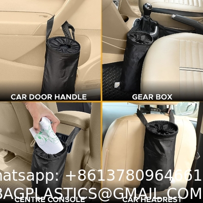 Car Trash Bag Hanging with Elastic Opening & Easy Mount | Auto Garbage Can with Waterproof Oxford Material