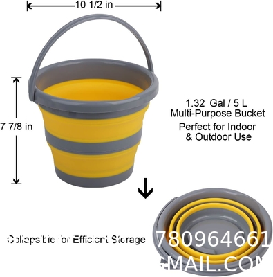 Collapsible Plastic Bucket with 1.32 Gallon (5L) Each, Foldable Round Tub, Space Saving Outdoor Waterpot for Garden