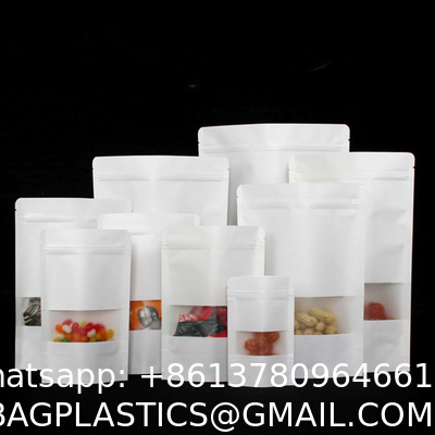 Customized Free Sample Custom Logo All Sizes Eco White Kraft Paper Stand Up Pouches Bags With Matte Window Tea Nuts