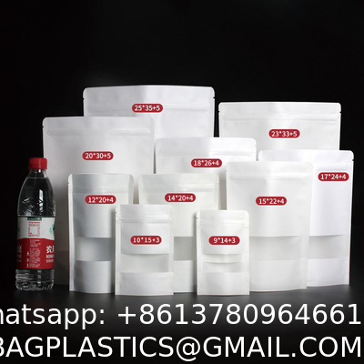 Customized Free Sample Custom Logo All Sizes Eco White Kraft Paper Stand Up Pouches Bags With Matte Window Tea Nuts