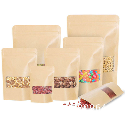 Customized Free Sample Custom Logo All Sizes Eco White Kraft Paper Stand Up Pouches Bags With Matte Window Tea Nuts