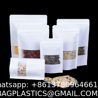 Customized Free Sample Custom Logo All Sizes Eco White Kraft Paper Stand Up Pouches Bags With Matte Window Tea Nuts