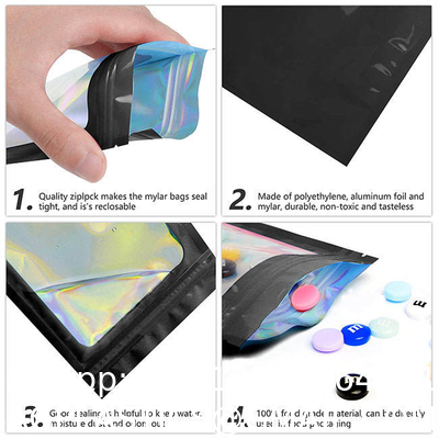 Resealable Ziplock Small Business Sealable Plastic Bag Custom Print White Black Pink Holographic Mylar Packaging