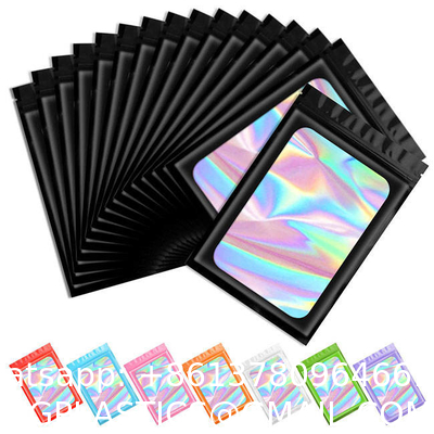 Resealable Ziplock Small Business Sealable Plastic Bag Custom Print White Black Pink Holographic Mylar Packaging