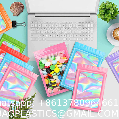 Resealable Ziplock Small Business Sealable Plastic Bag Custom Print White Black Pink Holographic Mylar Packaging