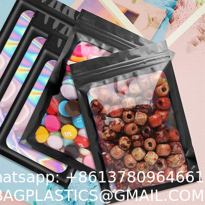 Resealable Ziplock Small Business Sealable Plastic Bag Custom Print White Black Pink Holographic Mylar Packaging