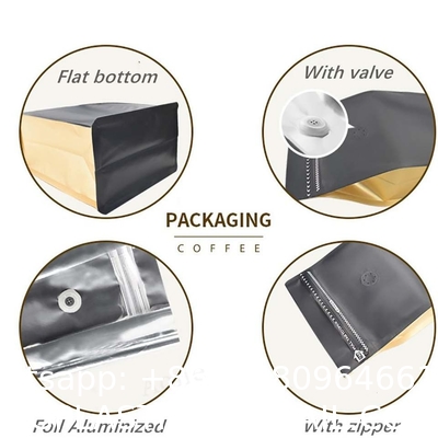 Custom Printed Resealable Packaging Aluminum Foil Flat Bottom Stand Up Pouch 1lb Coffee Bean Bag With One Way Valve