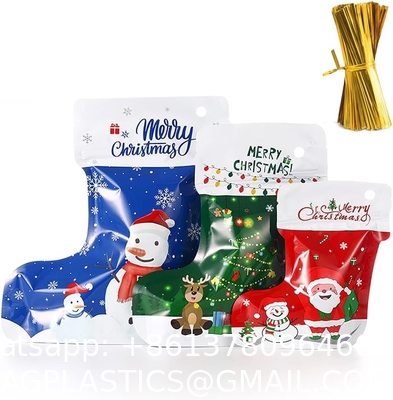 Christmas Socks Stand Up Aluminium Pouches Decorations Plastic Reasable Food Packaging Gift Bags
