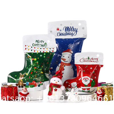 Christmas Socks Stand Up Aluminium Pouches Decorations Plastic Reasable Food Packaging Gift Bags