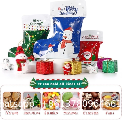 Christmas Socks Stand Up Aluminium Pouches Decorations Plastic Reasable Food Packaging Gift Bags
