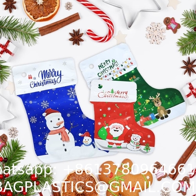 Christmas Socks Stand Up Aluminium Pouches Decorations Plastic Reasable Food Packaging Gift Bags