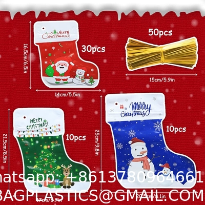 Christmas Socks Stand Up Aluminium Pouches Decorations Plastic Reasable Food Packaging Gift Bags