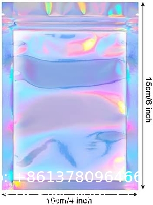 Clear Front Foil Back Iridescent Food Zip Lock Bags Resealable Holographic Stand Up Pouches Smell Proof Mylar Bags