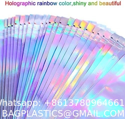 Clear Front Foil Back Iridescent Food Zip Lock Bags Resealable Holographic Stand Up Pouches Smell Proof Mylar Bags
