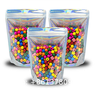 Clear Front Foil Back Iridescent Food Zip Lock Bags Resealable Holographic Stand Up Pouches Smell Proof Mylar Bags