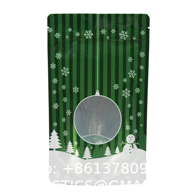 Custom New Year Merry Christmas Zip Lock Bag Plastic Gift Packaging Bag Candy Sweet Cookie Food Stand Up Pouch
