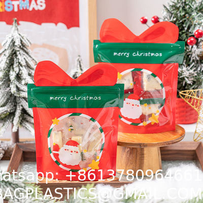 Custom New Year Merry Christmas Zip Lock Bag Plastic Gift Packaging Bag Candy Sweet Cookie Food Stand Up Pouch