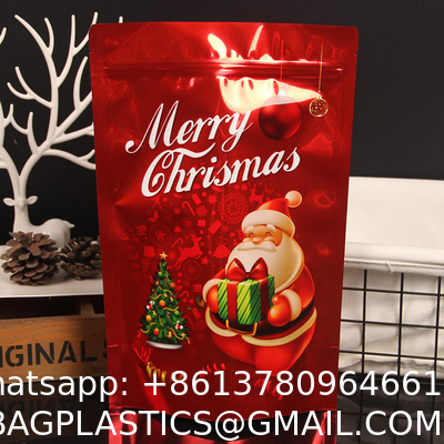 Custom New Year Merry Christmas Zip Lock Bag Plastic Gift Packaging Bag Candy Sweet Cookie Food Stand Up Pouch