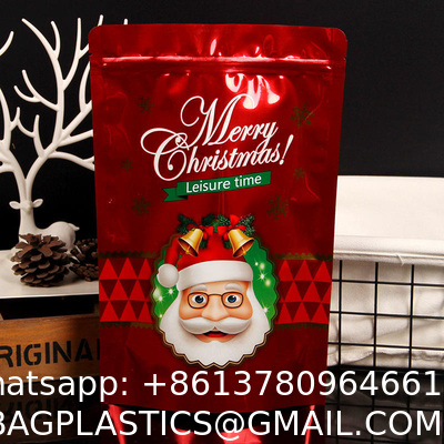 Custom New Year Merry Christmas Zip Lock Bag Plastic Gift Packaging Bag Candy Sweet Cookie Food Stand Up Pouch