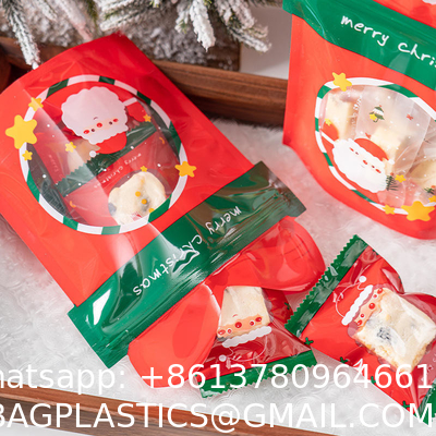 Custom New Year Merry Christmas Zip Lock Bag Plastic Gift Packaging Bag Candy Sweet Cookie Food Stand Up Pouch