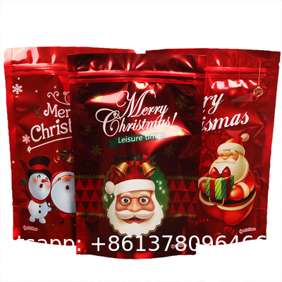 Custom New Year Merry Christmas Zip Lock Bag Plastic Gift Packaging Bag Candy Sweet Cookie Food Stand Up Pouch