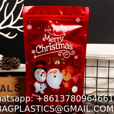 Custom New Year Merry Christmas Zip Lock Bag Plastic Gift Packaging Bag Candy Sweet Cookie Food Stand Up Pouch
