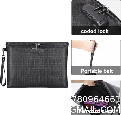 Fireproof and Waterproof Money Bag with Zipper Closure, Storage Pouch for A4 Letter Size Document, Cash, Cell Phone