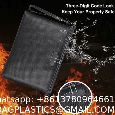 Fireproof and Waterproof Money Bag with Zipper Closure, Storage Pouch for A4 Letter Size Document, Cash, Cell Phone
