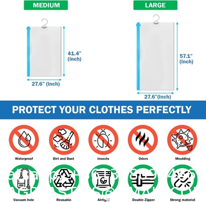 Travel Hanger Space Saver Bags Vacuum Storage, with Sizes Medium to Large, Sealer Bag Roll-up and Cacuum Compression