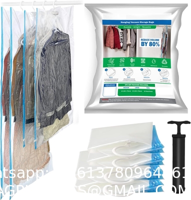 Travel Hanger Space Saver Bags Vacuum Storage, with Sizes Medium to Large, Sealer Bag Roll-up and Cacuum Compression