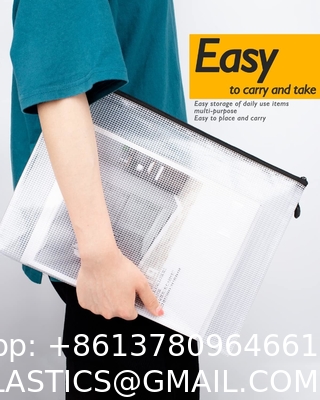 Mesh Zipper Pouch, Waterproof Zipper Bags, 8 Sizes Waterproof Plastic Document Pouch, 8 Colors, Multipurpose