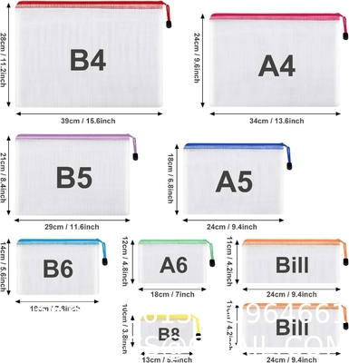 Mesh Zipper Pouch, Waterproof Zipper Bags, 8 Sizes Waterproof Plastic Document Pouch, 8 Colors, Multipurpose