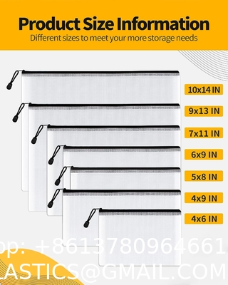 Mesh Zipper Pouch, Waterproof Zipper Bags, 8 Sizes Waterproof Plastic Document Pouch, 8 Colors, Multipurpose