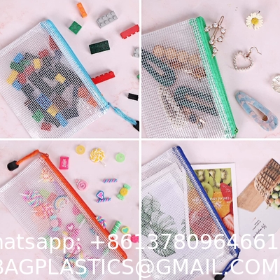 Mesh Zipper Pouch, Waterproof Zipper Bags, 8 Sizes Waterproof Plastic Document Pouch, 8 Colors, Multipurpose