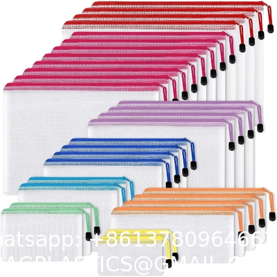 Mesh Zipper Pouch, Waterproof Zipper Bags, 8 Sizes Waterproof Plastic Document Pouch, 8 Colors, Multipurpose
