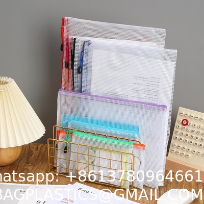 Mesh Zipper Pouch, Waterproof Zipper Bags, 8 Sizes Waterproof Plastic Document Pouch, 8 Colors, Multipurpose